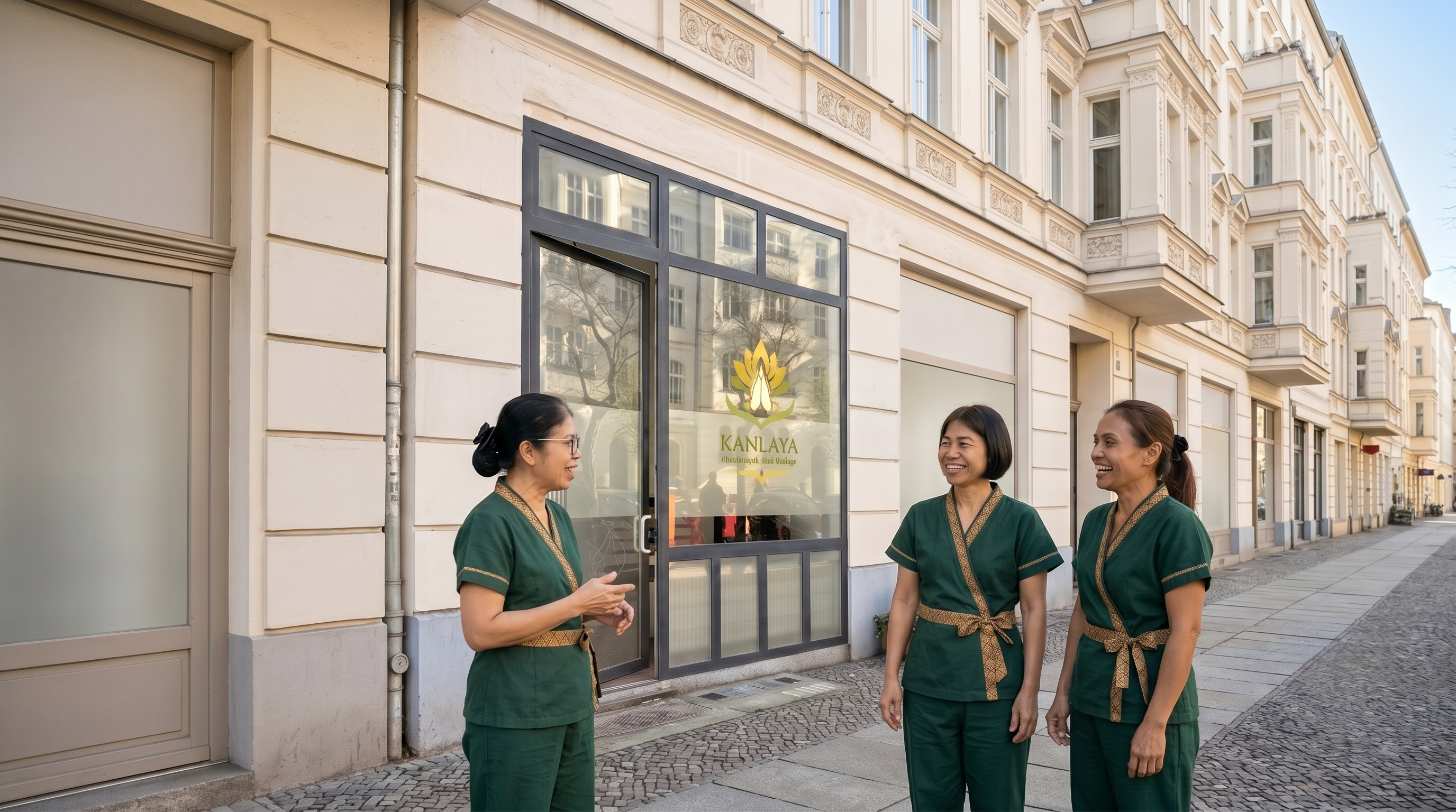 Das Team vor dem Schaufenster der Praxis in der Friedbergstraße